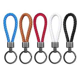 ‌Braided Leather Keychain Set with 360° Rotatable Ring, 5 Pcs Woven Key Chains for Car/Home Keys, 5 Color Unisex Accessories (Gift for Women, Men, Teens)