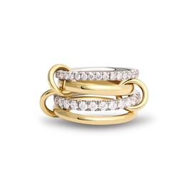 TLY Gold Silver Stackable Rings for Women Mixed Metal Interlocked Statement Ring Stack 14K Gold Plated Cubic Zirconia Fashion Two Tone Connected Bands Size 4-11
