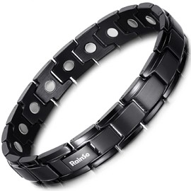 RainSo Men's Magnetic Bracelet Black Matt Titanium Steel Relieves Arthritis Pain, Suitable for Athletes and Dads, Stainless Steel