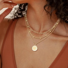 KSF Gold Initial Layered Necklaces for Women Trendy 18K Gold Plated Choker Chain Letter Necklace Sets Stack Layering Jewelry Non Tarnish Coin Pendants