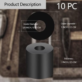 10Pcs Tear Resistant Multi-Purpose Rubber Spacer 1" OD x 3/8" ID x 1" Thick Rubber Bushing Solid Smooth Round Neoprene Rubber Washers for Car,Motor,Bars Accessories