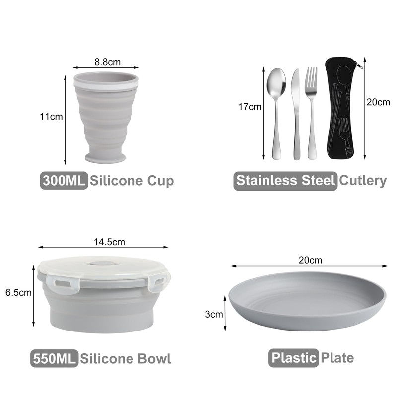 Lafuntar Camping Plate Bowl Cup Cutlery Set for 1, Folding