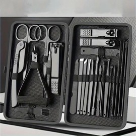 Professional Nail Clipper Set with Storage Case, 8 Counts/24pcs/15pcs Portable Manicure & Pedicure Tool Set,  Nail Cutter Kit Wallet,  Nail Care Tool for Home & Travel - Color: Black And Red Style-15pcs/set, Specification: 1 Box