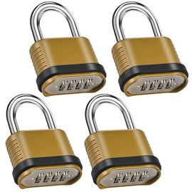 4 Pack Combination Lock | 4-Digit Heavy Duty Combo Lock - 26.5mm Outdoor Waterproof Combination Padlock for Outdoor Fence, Locker, Sheds, Gym, Gate Hasps - Golden (4pcs, Short Shackle)