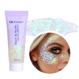 Body Glitter Gel, Face Glitters Body Gel Sequins Shimmer Liquid Eyeshadow, Mermaid Sequins Liquid Holographic Glitter Gel, Chunky Glitter for Face Hair Nails (White)