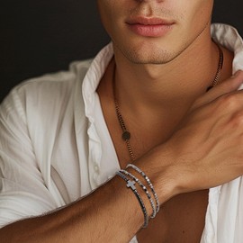 Agriajun Cross Hematite Beaded Stretch Bracelets for Men, Trendy Stackable Natural Stone Beads Bracelet Fashion Jewelry Gift