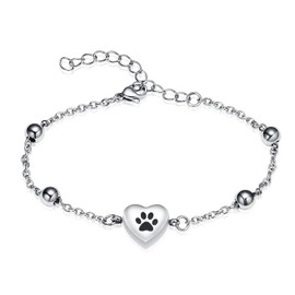 QGJNSGC Heart Urn Bracelet for Ashes Paw Print Cremation Jewellery for Dog Cat Ashes Adjustable Memorial Keepsake Bracelets Jewellery Gifts for Women, Stainless Steel