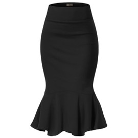 Hybrid & Company Womens Premium Nylon Ponte Stretch Office Fishtail Pencil Skirt KSK45010 1073T BLACK S