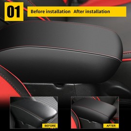 AOMSAZTO Console Armrest Covers for 2011 2012 2013 2014 Sonata Black with Red Stiches