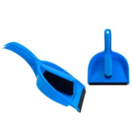 Blue Dustpan and Brush Set - Comfortable Grip Brush Handle and Rubber Lip Pan Keeps Dirt and Dust Contained, Strong and Durable Cleaning Set Ideal for Indoor Kitchen and Outdoor Garden Use