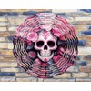 10 Inch Pink Sugar Skull Roses Flowers Wind Spinner Yard
