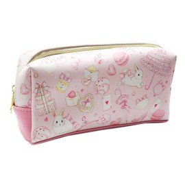 Takeimiki Lovely Pink Rabbit Pattern Box Shaped Pen Pouch Large Capacity with Gusset
