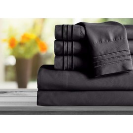 Mocassi Queen Sheet Set - Luxury Hotel 1800 Premier Bedding Sheets & Pillowcases - Ultra Soft Breathable & Cooling Bed Sheets - Deep Pocket - Wrinkle Resistant - 6 Piece Set - Queen, Black