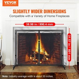 Sturdy Iron Mesh Fireplace Screen 1 Panel Door 39\"L X 31.6\"H Spark Guard Cover Simple Installation Fireplaces Sets AccessoriesColor: Black Color, Pattern: Vintage