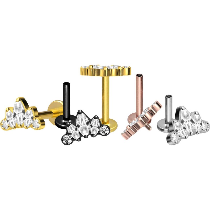 PIERCINGLINE Titanium Labret with Internal Thread Titanium Attachment Crystal Lotus