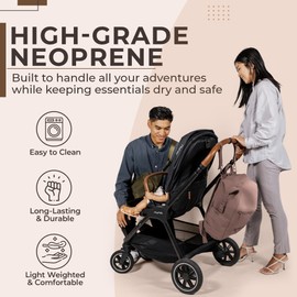 BUNSO Baby Neoprene Diaper Bag, Minimalist Backpack Diaper Bag with Pouch, Changing Pad, and Stroller Straps, Water Resistant and Lightweight Baby Girl Diaper Bag, Diaper Bag Backpack, Mauve