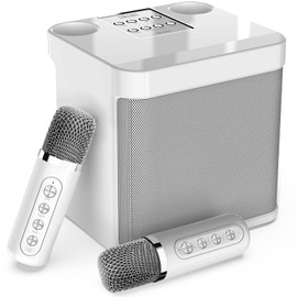 FULLIFE Karaoke Machine for Adults/Kids, 3000mAh Portable Bluetooth Karaoke Speaker with 2 Wireless Microphones, HD Karaoke PA System with Echo/Vocal Cut, Supports TF/USB/AUX-in, for Home Parties