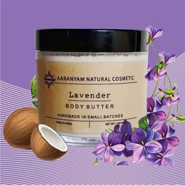 Aaranyam Lavender Body Butter moisturizer cream - dry skin moisturizer with goodness of shea butter raw cocoa butter - Body Cream - winter cream For Women & Men, 120 g