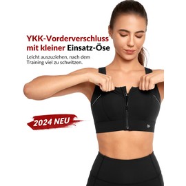 Yvette Sports Bra Strong Hold Adjustable Front Closure Large Sizes Fitness Running Bra, black
