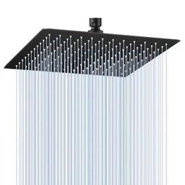 KINLIV 12 inch Matte Black Rain Shower Head - All Metal 304 Stainless Steel, Full Body Rainfall Shower with 144 Silicone Nozzles - Square Showerheads Ceiling or Wall Mount Modern Bathroom