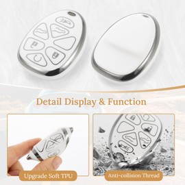 Keyforcover for Chevy Key Fob Cover with Upgraded Anti loss Durable Metal Keychain, Fashionable Soft Case for Suburban Tahoe Traverse GMC Yukon ESV EXT (6 Button) (Silver,C2)