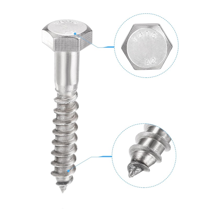 sourcing map Hex Lag Screws, M8 x 45mm 304 Stainless