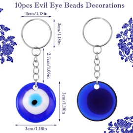 TIESOME Evil Eye Keychain Charms Pendant, 10Pcs Crafting Evil Eye Charm Gemstone Keychain with Keyring Jewelry Accessories Amulet for Good Luck