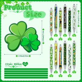 MotiMind 36 Pack St. Patrick's Day Sticky Notes Set with Pens Ribbons Self-Stick Shamrock Shaped Sticky Notes Green Lucky Clover Memo Pad for St. Patrick's Day Gift Home Party Decor Supplies(Cute)