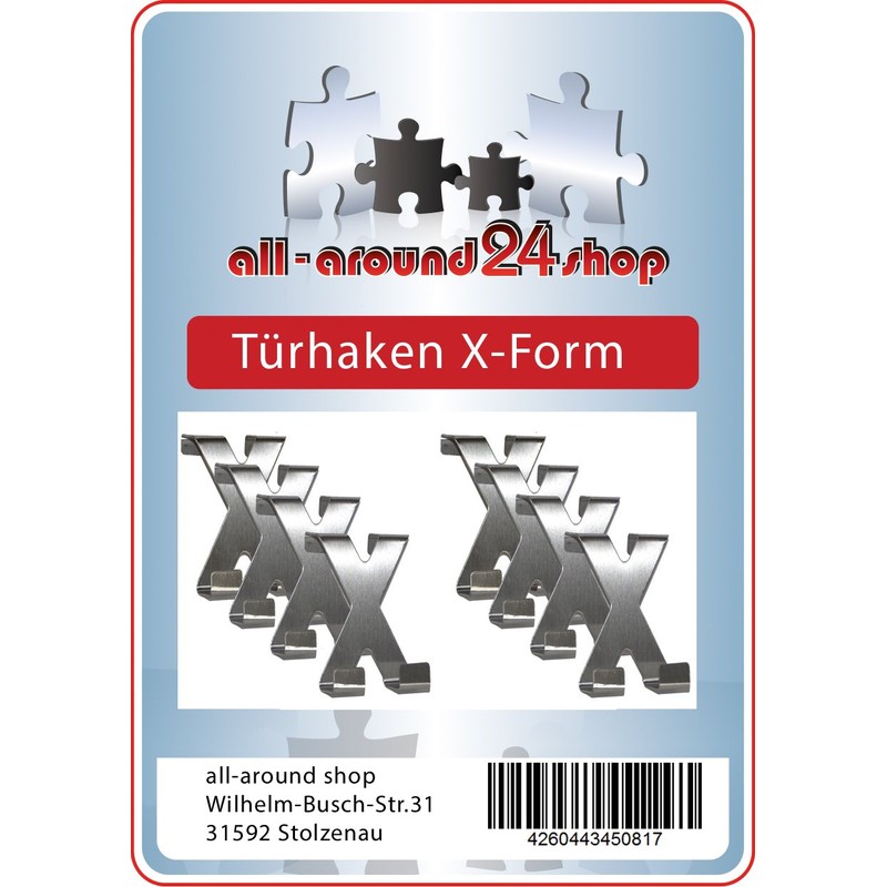 all-around24® 4 x Door Hooks in X-Shape Stainless Steel Towel