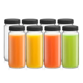 JoyJolt Reusable Glass Juice Bottles with Lids, Set of 8 - Color: Black, Style: Juice Bottles
