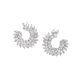 Crunchy Fashion Bollywood Style Party Wear Bridal Bride Wedding Bridesmaid White Crystal Leaves/Branch Statement Earrings/Jewelry for Women