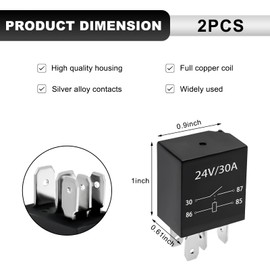 ZNDAW 2 PCS 4 Pin Car Starter Relay, 24V 30A Multi-Purpose Automotive Relays, Heavy Duty Standard Relay Replacement for Car Motor, Waterproof Auto Relays Switch, car Accessories (2PCS, 4Pin, 24V)