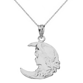 Sterling Silver Art Nouveau Crescent Moon & Lady Pendant Necklace, 18"