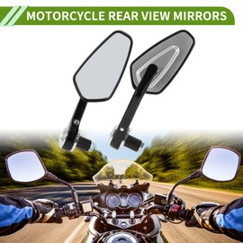 HOPESPANNER Universal Motorcycle Rear View Mirrors Adjustable Bar End Side Mirrors Mount Aluminum Plastic 1 Set Black Silver Tone M8 Prismatic Shape
