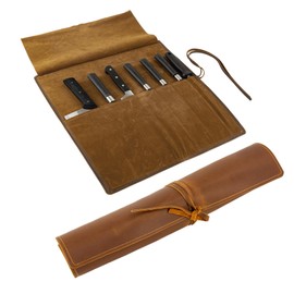 Genuine Leather Knife Roll, Knife Bags for Chefs Professional, Small Chef'S Knife Case Holder, Knives Holders Protectors with 7 Slots, Portable Chef Knife Roll Chef Knife Bag