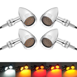 PBYMT Motorcycle Bullet Front Rear Turn Signal White Amber Light SMD Motoecycle Rear Blinker Indicator Compatible with Honda Yamaha Suzuki Kawasaki（4 Pcs）