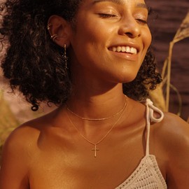 Fettero 14K Gold Plated Cross Necklace, Cross Faith Blank Pendant Dainty Chain Simple Tiny Jewelry Gift for Women