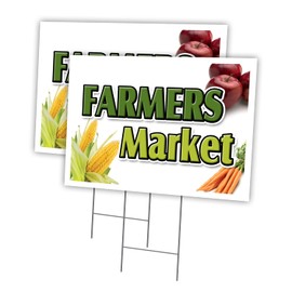Farmers Market 2 Pack of 12" x 16" Yard Sign & Stake | Advertise Your Business | Stake Included Image On Both Sides | Made in The USA