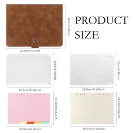 Zentiky Leather A5 Notebook Binder - PU Leather A5 Binder 6 Ring Binder Refillable Notebook with Binder Pockets Dividers Refill Paper-Brown