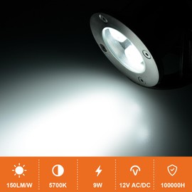 Underwater LED Pond Lights - 9W 5700K Bright White LED Pond Light Works at 12V AC/DC Low Voltage - STAINLESS STEEL IP68 Submersible for Fountains, Ponds, Waterfalls and Landscape Lighting Purposes