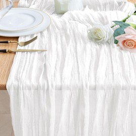 Wokceer Cheesecloth Table Runner Ivory 10FT Boho Gauze Runner for Party