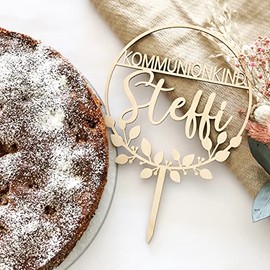 Tortenaufleger Kommunion - Personalisierte Kommunion Tortendeko mit Name (Birke)
