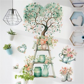 HOTIYOK Wall Sticker Tree Large Love Tree Wall Sticker Cute Fresh INS Sticker Diy Flower Pot Wallpaper Wall Sticker Removable Boy Girl Bedroom Kids Room Wall Paper Art Kindergarten Nursery Removable