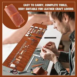 Leather Working Tools,Professional Leather Working Kit for Carving, Punching, Stamping, Cutting with Custom Storage Bag, Essential for DIY Crafts & Repairs.