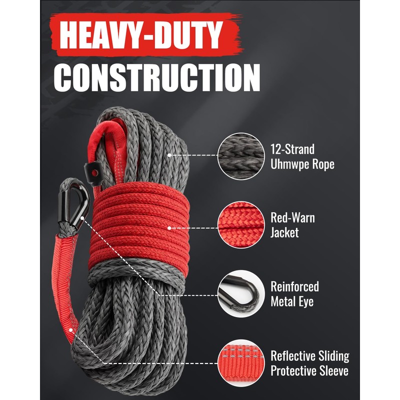 EZUVITA 1/4" x 50ft Synthetic Winch Rope Kit