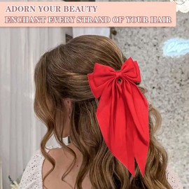 STGDAK Red Hair Bow Hair Bow Clips Long Tail Hair Ribbon Classy Bowknot Barrettes French Style Bow Hair Clips Metal Barrettes Hair Bow Accessories For Girls Women