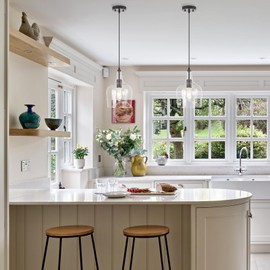 ELYCCUPA Seeded Glass Pendant Light Modern Black 1 Light Single Dome Pendent Lighting Fixtures for Kitchen Island Dining Room Hallway, Dia 9 Inch, E26, UL Listed