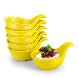 Flexzion Ceramic Dipping Bowls, Small Bowls for Dipping with Handle, Condiment Cups Soy Sauce Dish, Porcelain Ramekins, Sauce Holders, Containers for Small Side Dishes Dips - 3 oz, Set of 6, Yellow