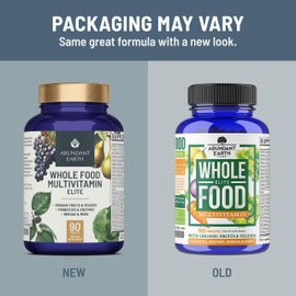 Abundant Earth Whole Food Multivitamin for Women, Daily Multi Vitamins Supplements for Men/Mens Multivitamins + B Complex, Probiotic Multi Enzyme, Omegas for Organic Energy, Mood, Digestion 90ct