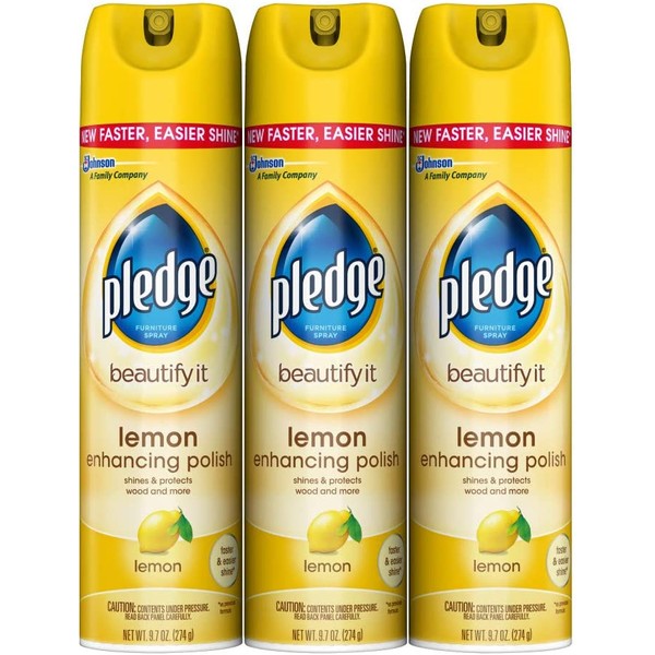 Pledge Multi-Surface Furniture Polish Spray, Works on Wood, Granite, and Leather, Shines and Protects, Lemon, 9.7 oz - Pack of 3